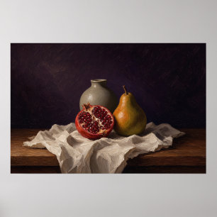Póster Bodegón de granada y pera