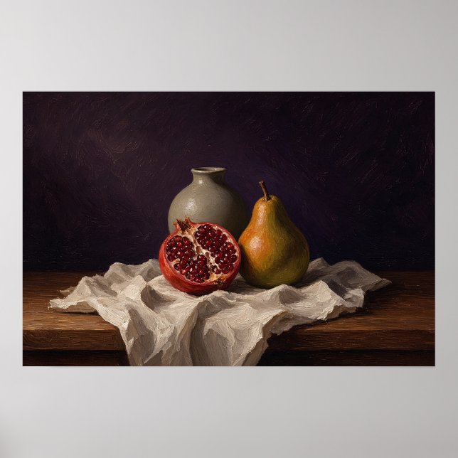 Póster Bodegón de granada y pera (Frente)