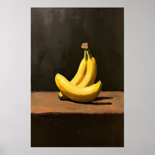 Póster Bodegón de plátano pintura al óleo vintage oscura