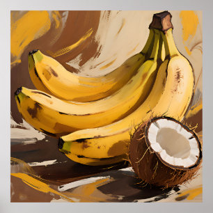 Póster Bodegón de plátanos y coco