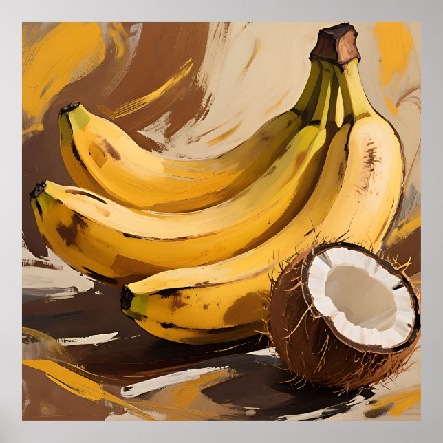 Póster Bodegón de plátanos y coco (Frente)