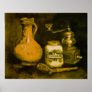 Póster Bodegón de Van Gogh con molinillo de café, pipa y 
