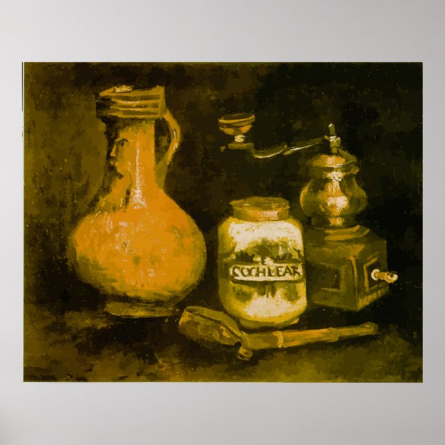 Póster Bodegón de Van Gogh con molinillo de café, pipa y  (Frente)