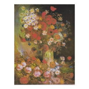 Póster Bodegón floral de Van Gogh Amapolas y rosas rojas