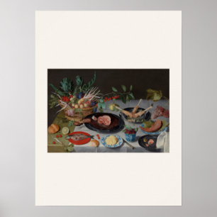Póster Bodegón holandés con carne y pescado - Barroco