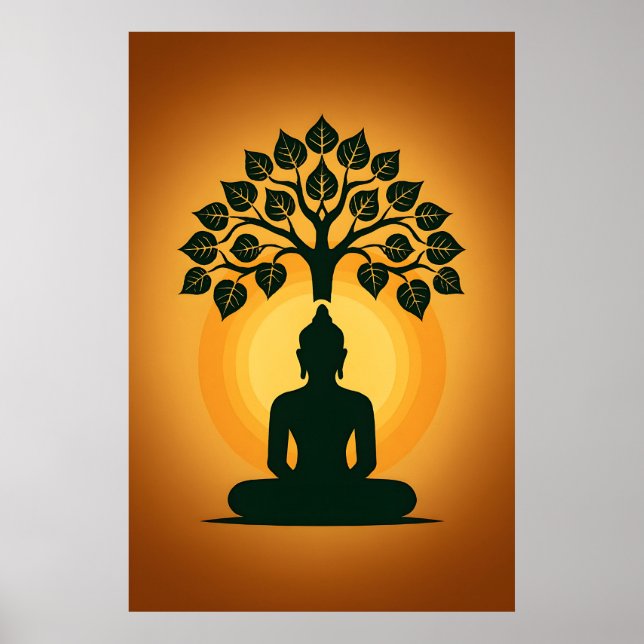 Póster Bodhi Tree Buddha Meditation Art - Zen Spiritual E (Frente)
