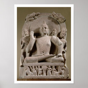 Póster Bodhisattva asentado, Mathura (piedra arenisca