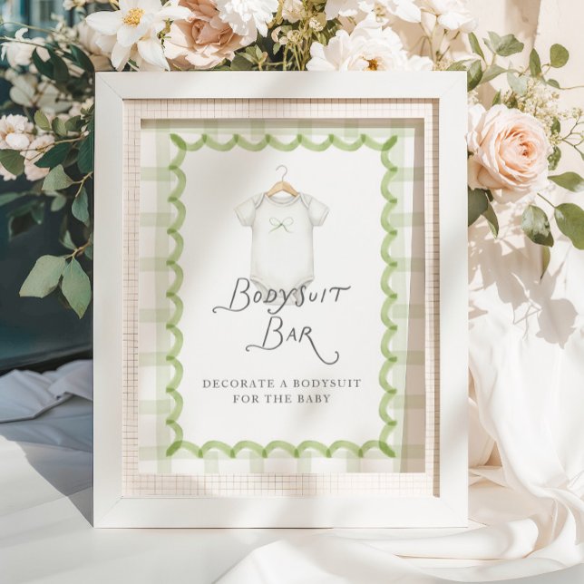 Póster Body de bebé de Shower de Gingham Verde Caprichoso (Subido por el creador)