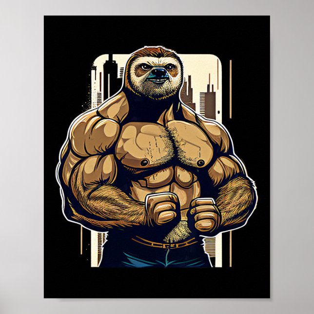 Póster Bodybuilder Sloth Funny Bodybuilding Sloth Fitness (Frente)