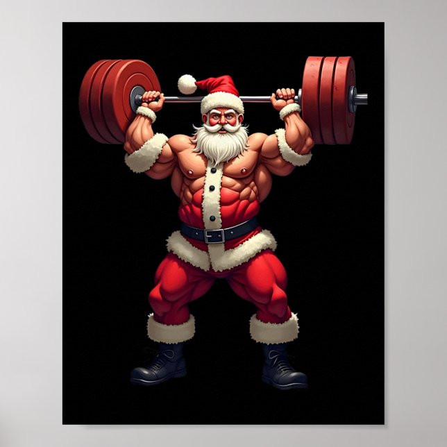 Póster Bodybuilding Santa Claus Bodybuilder Christmas Gym (Frente)