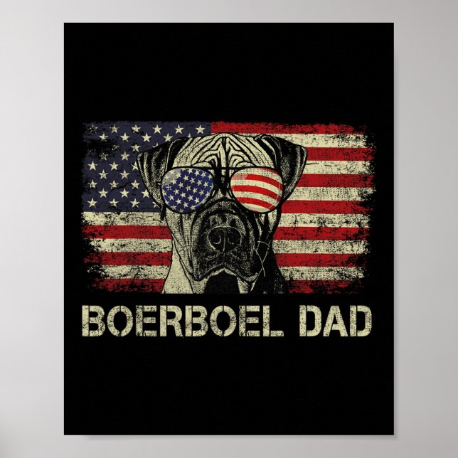 Póster Boerboel Dad Dog Ama La Bandera Estadounidense 4 D (Frente)