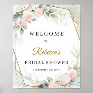 Póster Bogo rose gold flowers eucalyptus and gold Welcome