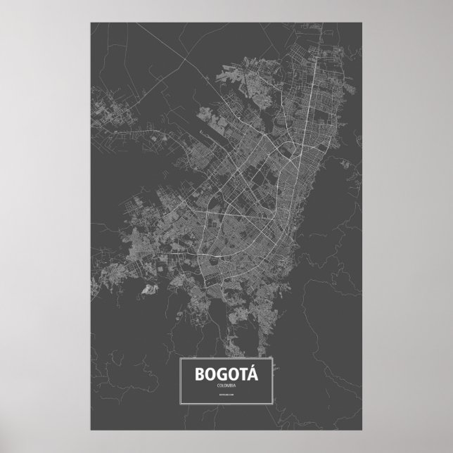 Póster Bogota, Colombia (white on black) (Frente)