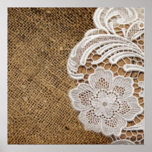 Póster bohemia rústica de campo occidental, burlap y lace