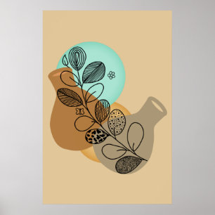 PÓSTER BOHEMIAN ABSTRACT MINIMALISTA CON HOJA NEGRA