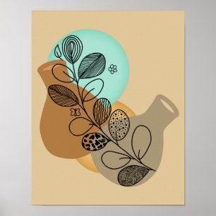 PÓSTER BOHEMIAN ABSTRACT MINIMALISTA CON HOJA NEGRA