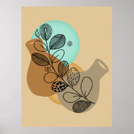 PÓSTER BOHEMIAN ABSTRACT MINIMALISTA CON HOJA NEGRA