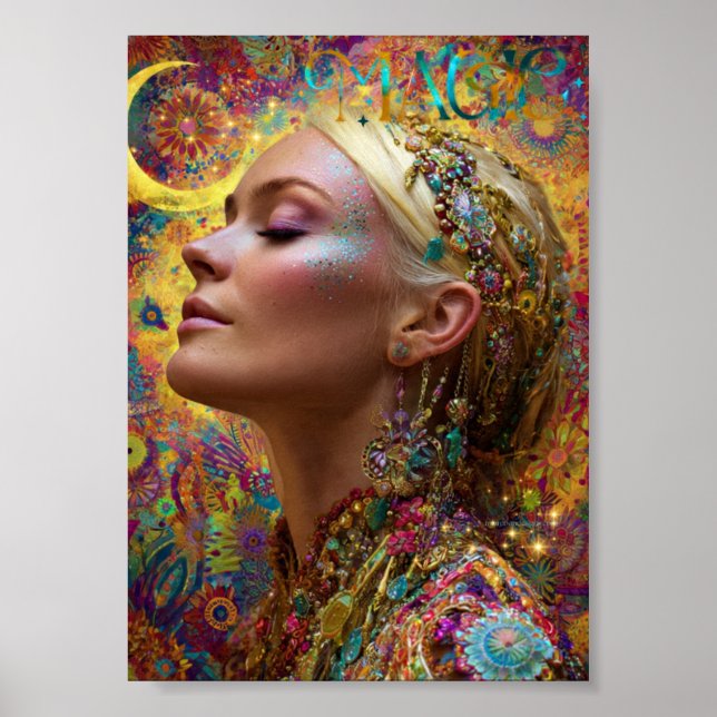 Póster Bohemian Cosmic Goddess Art Print| Magic Woman  (Frente)