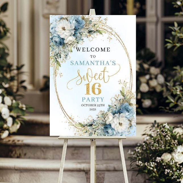 Póster Bohemian Dusty Blue Greenery Welcome Poster (Bohemian Dusty Blue Greenery Welcome Poster)