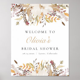 Póster Bohemian Fall Beige Floral Bridal Shower Welcome