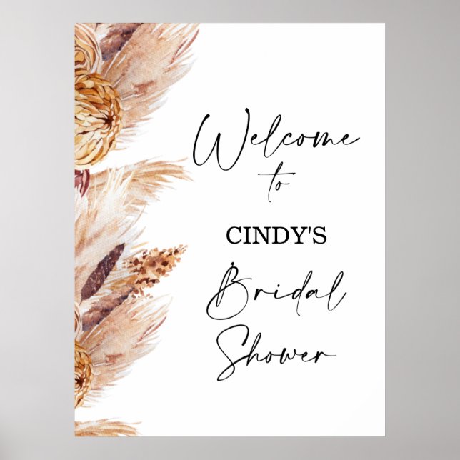 Póster Bohemian Floral Pampas Bridal Shower Welcome Sign (Frente)