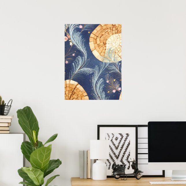 Póster Boho Abanico de Grano de Madera y Botánico de Plum (Oficina en casa)