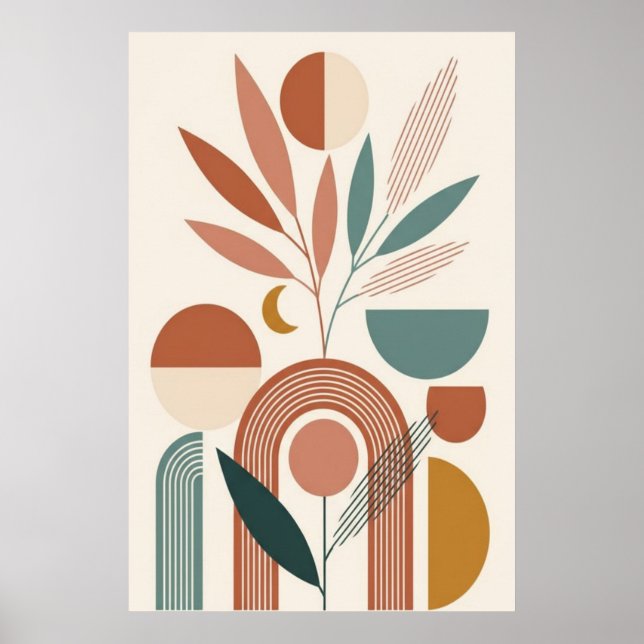 Póster Boho Abstract Botanical Retro Minimal Art  (Frente)