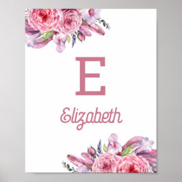 Póster Boho acuarela bebes de flores rosadas bebés