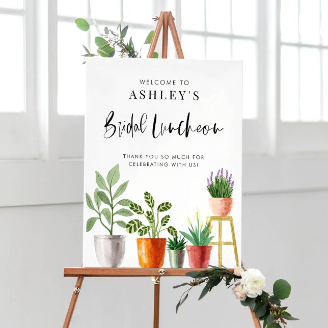 Póster Boho Acuarela Casas Potadas Luncheon de Novias (Boho Watercolor Potted Houseplants Bridal Luncheon Poster)