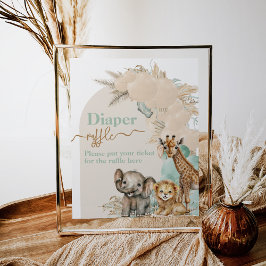 Póster Boho animal de Safari Oh Boy Diaper de Baby Shower