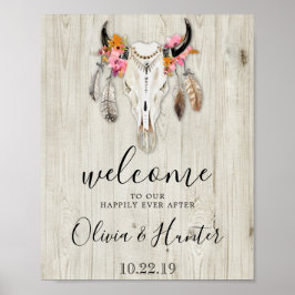 Póster Boho Antlers Skull Wood Welcome Boda