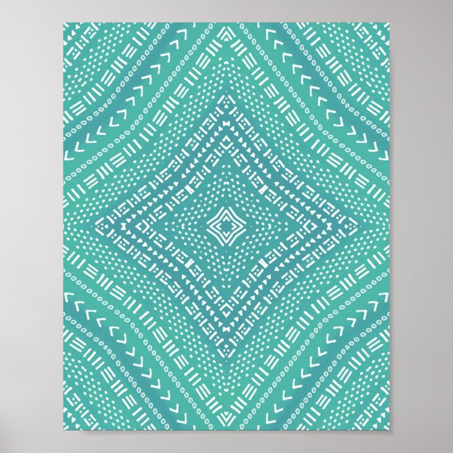 Póster Boho Aqua Green Kaleidoscope Mandala Poster (Frente)