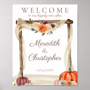 Póster Boho Arbor Fall Pumpkins Boda de bienvenida