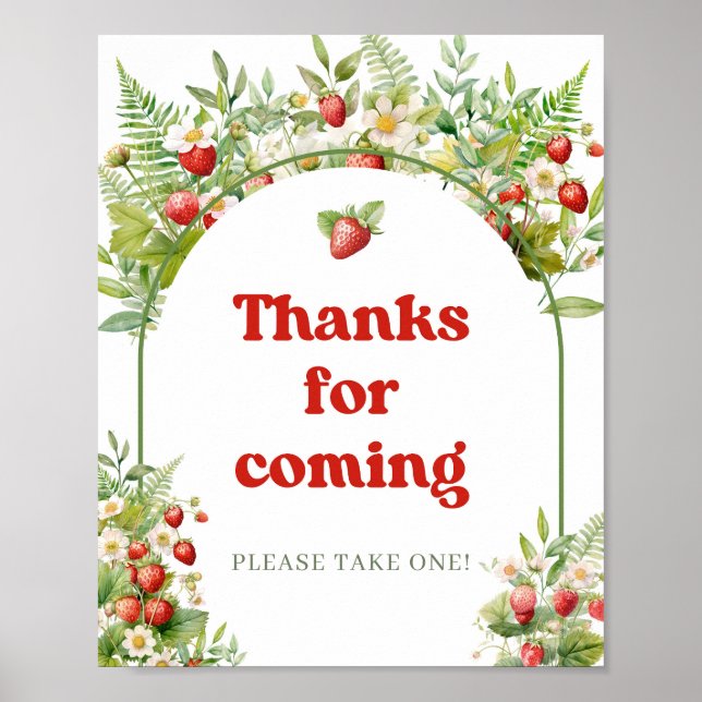 Póster Boho Arch Berry Sweet Strawberry gracias por venir (Frente)