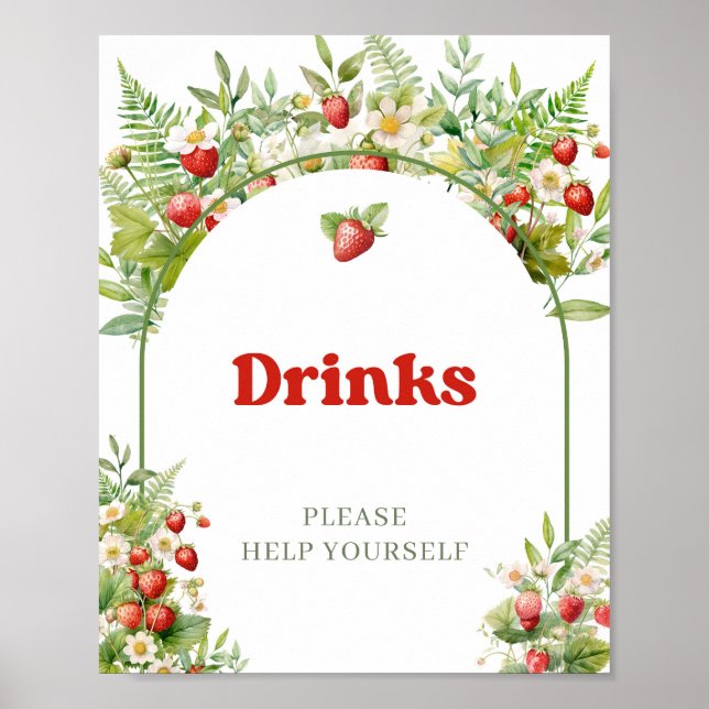 Póster Boho Arch Berry Sweet Wild Strawberry Bebidas rosa (Frente)