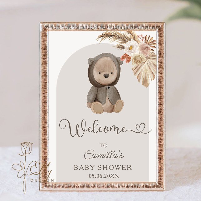 Póster Boho Arch Pampas Grass Teddy Bear Baby Shower (Subido por el creador)