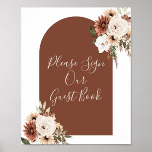 Póster Boho Arch Terracota Floral Por Favor Firma Nuestro