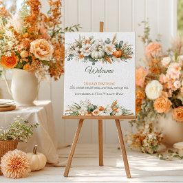Póster Boho Autumn Floral Arrangement Birthday Welcome