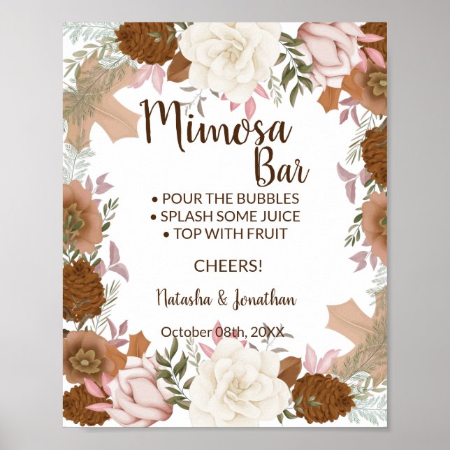 Póster Boho Autumn Mimosa Bar Bridal Shower Rótulo Boda (Frente)