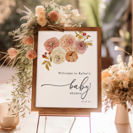 Póster Boho Autumn Pumpkin Chica Baby Shower