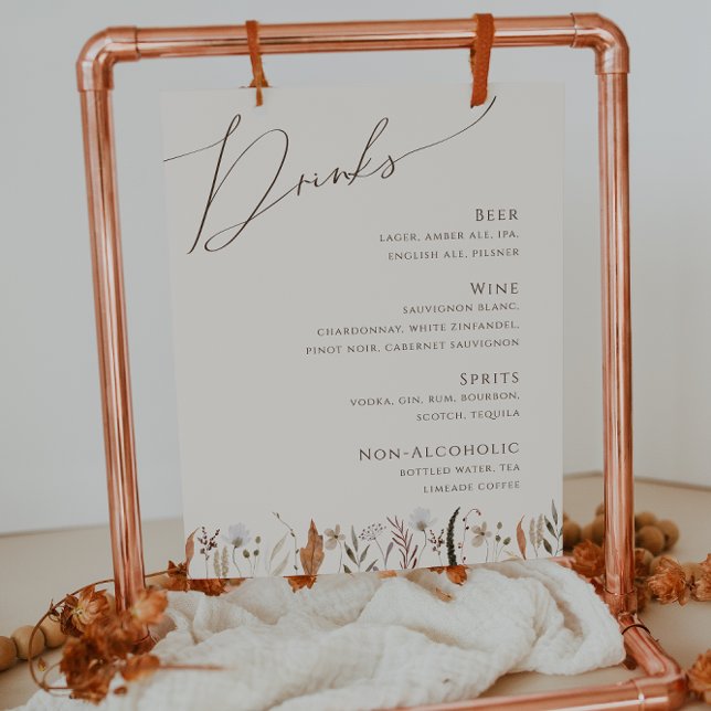 Póster Boho Autumn Wildflower | Menú Bebidas Bodas Beige (Subido por el creador)