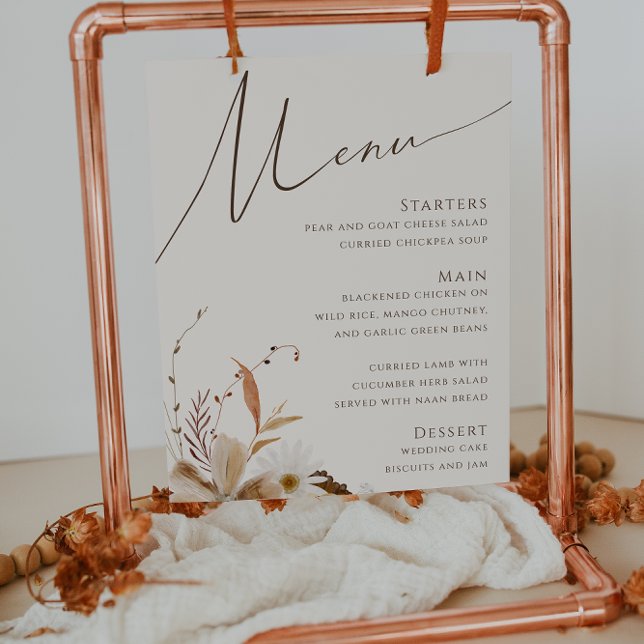 Póster Boho Autumn Wildflower | Rótulo de menú Boda beige (Subido por el creador)