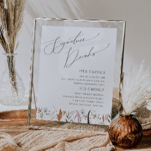 Póster Boho Autumn Wildflower Signature Bebe Rótulo