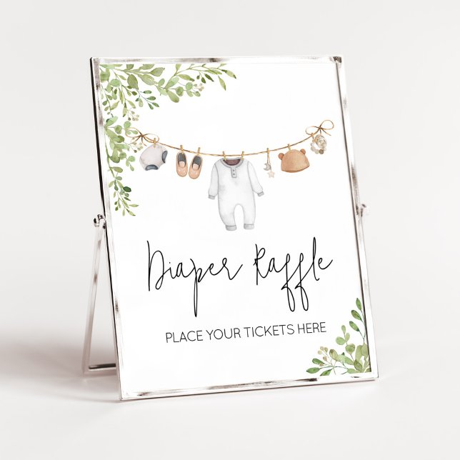 Póster Boho Baby Clothes Baby Shower Diaper Raffle (A Sweet Little Baby Boho Baby Shower Diaper Raffle Sign)
