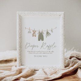 Póster Boho Baby Clothes Baby Shower Diaper Raffle Sign