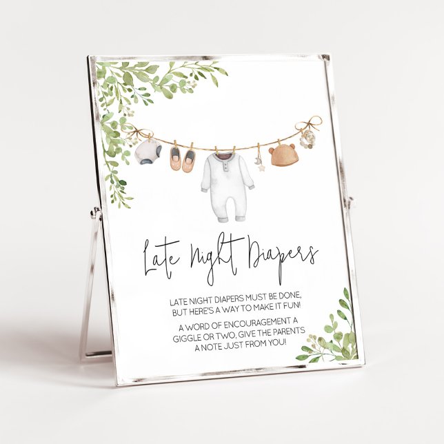 Póster Boho Baby Clothes Baby Shower Tardes Noches Diaper (A Sweet Little Baby Boho Baby Shower Late Night Diapers Sign)