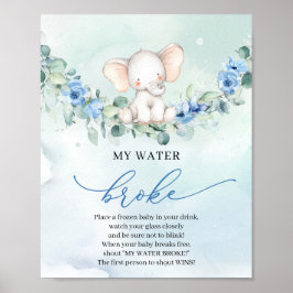 Póster Boho Baby elefant floral azul My Water Broke game
