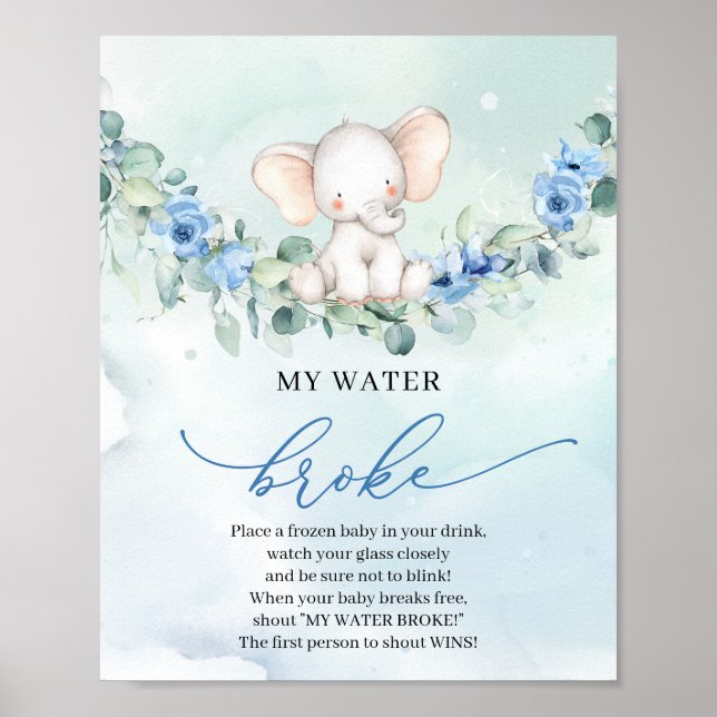 Póster Boho Baby elefant floral azul My Water Broke game (Frente)
