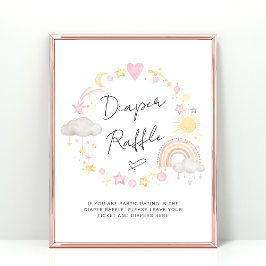 Póster Boho Baby Girl Shower Diaper Raffle Sign