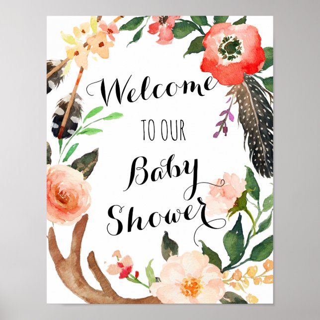 Póster Boho baby shower, cartel de boda, pancarta (Frente)